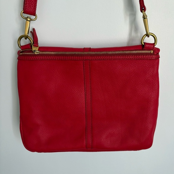 Fossil Erin Foldover Crossbody Bag Red Leather - Picture 3 of 12